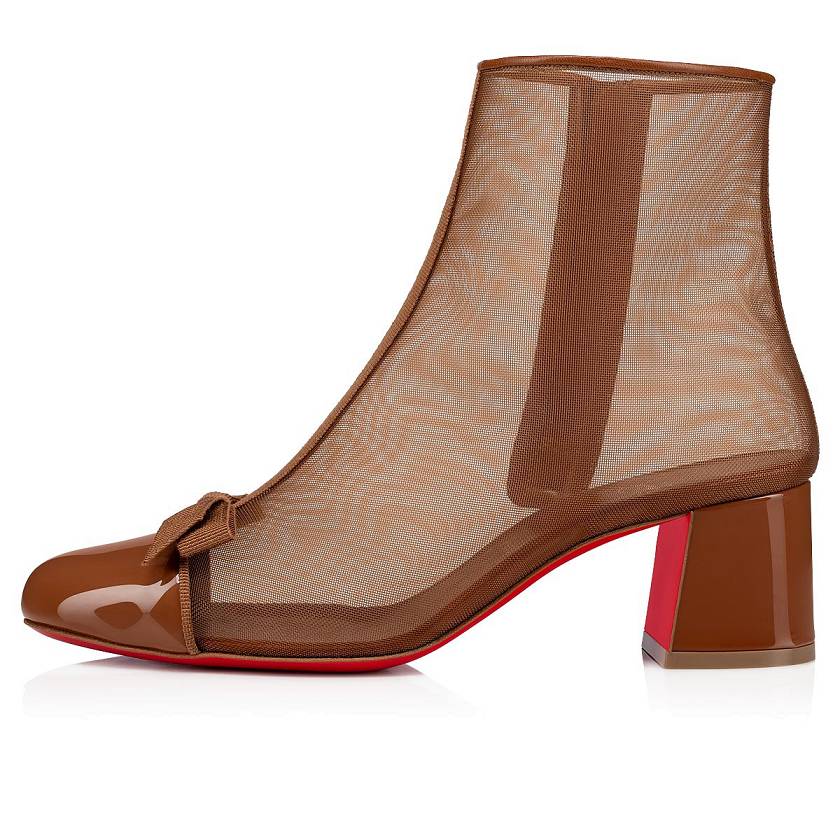 Women's Christian Louboutin Checkypoint Booty 55mm Patent Booties - Nude 5 [9682-073]